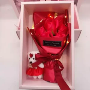 ดอกกุหลาบวาเลนไทน์ มีไฟ ปรับไฟได้3ระดับ ตุ๊กตาน้องหมี+ถุงแพ็คเกจสุดหรู