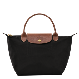 longchamp Le Pliage Original Pouch With Handle In Recycled Canvas With Gold Hardware Black